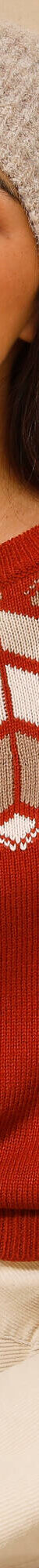 Pull col rond jacquard, toucher doux (orange / écru) Pull col rond jacquard, toucher doux (orange / écru)